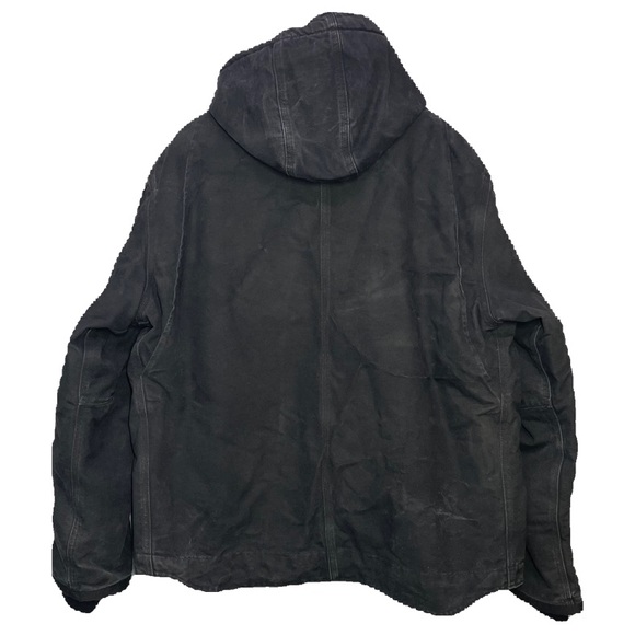 Carhartt Sandstone Hooded Multi-Pocket Jacket Sherpa Lined Mens Large L Black - Picture 2 of 6